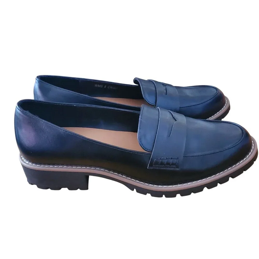 DV Dolce Vita 8 Lug Loafer Crisp Chunky Heel Slip On Shoes Vegan Suede Black